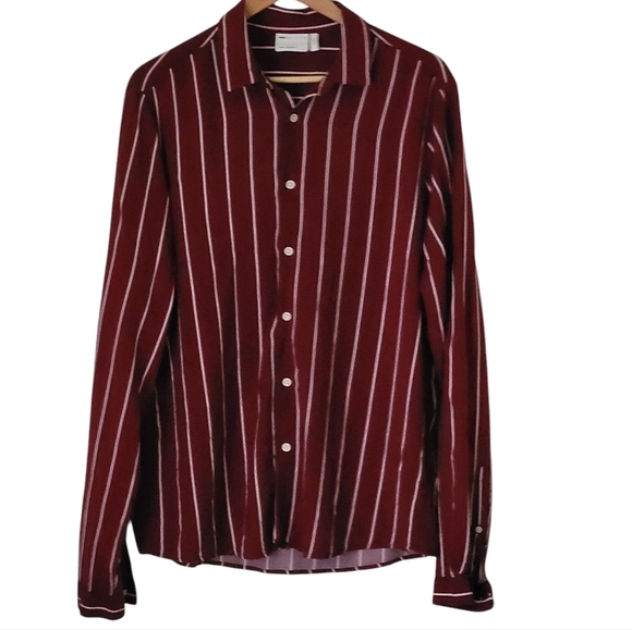 ASOS DESIGN Boxy Striped Shirt in Burgundy Red L - Picture 3 of 10